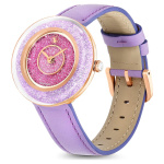 Crystalline lustre watch Swiss Made, Leather strap, Purple, Rose gold-tone finish